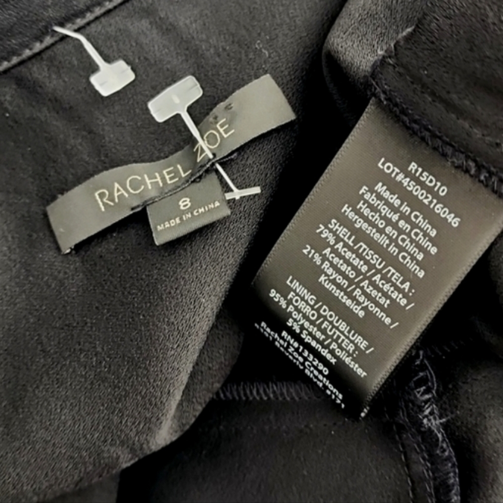 RACHEL ZOE Tuxedo Faux Wrap Shift Dress 8 M Satin Lapel Minimalist Black LBD - Picture 11 of 14